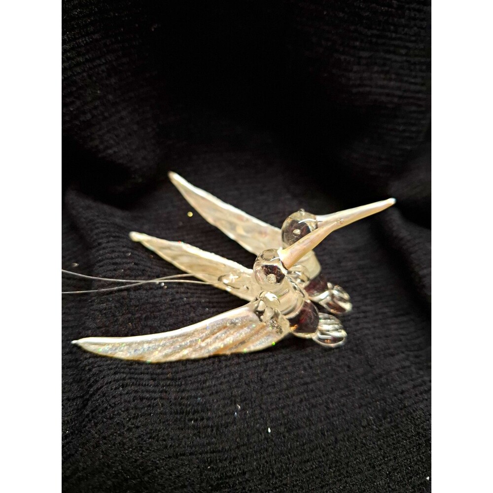 Vintage 3D Blown Glass Hummingbird Christmas Ornament Double Birds Glitter Wings